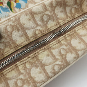 Pre-owned Christian Dior Trotter Flower Beige PVC Coated Canvas Floral Embroidery shoulderbag | stylenewstar