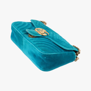 Pre-owned Gucci GG Marmont Blue velour 443497 shoulderbag | stylenewstar