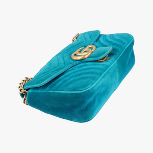 Pre-owned Gucci GG Marmont Blue velour 443497 shoulderbag | stylenewstar