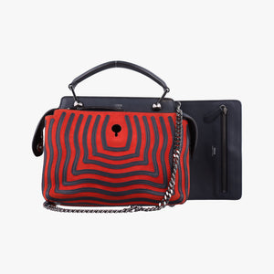 Pre-owned Fendi Dotcom Click Small Red × Black Suede × Leather 8BN299 shoulderbag | stylenewstar