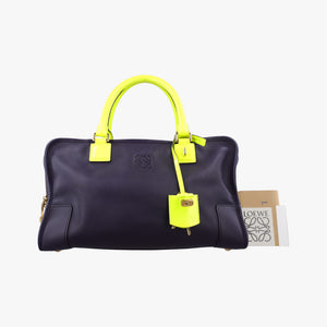 Pre-owned Loewe Amazona 36 Purple × Fluorescent Yellow Leather handbag | stylenewstar