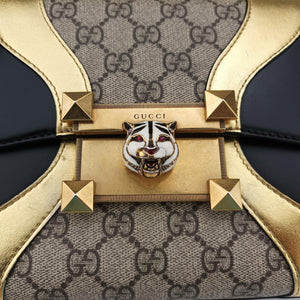 Pre-owned Gucci Osiride GG Supreme Beige × Gold × Black PVC coated canvas×Leather 497996 shoulderbag | stylenewstar