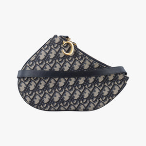 Pre-owned Christian Dior Saddle Navy×Gray Jacquard shoulderbag | stylenewstar
