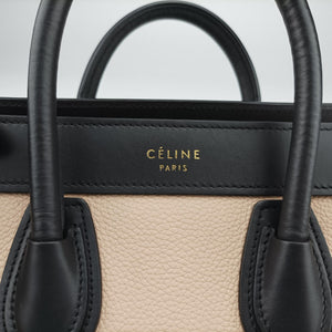 Pre-owned Celine luggage nano shopper Beige x Black x Purple leather x Suede shoulderbag | stylenewstar