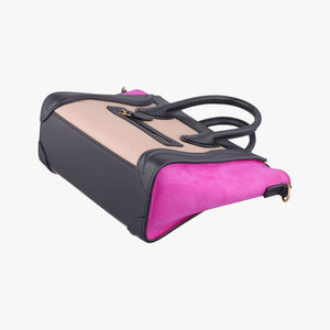 Pre-owned Celine luggage nano shopper Beige x Black x Purple leather x Suede shoulderbag | stylenewstar