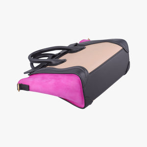 Pre-owned Celine luggage nano shopper Beige x Black x Purple leather x Suede shoulderbag | stylenewstar