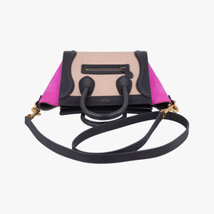 Pre-owned Celine luggage nano shopper Beige x Black x Purple leather x Suede shoulderbag | stylenewstar