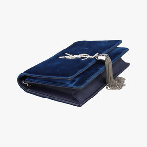 Pre-owned Yves Saint Laurent KATE Navy velour 491521 shoulderbag | stylenewstar