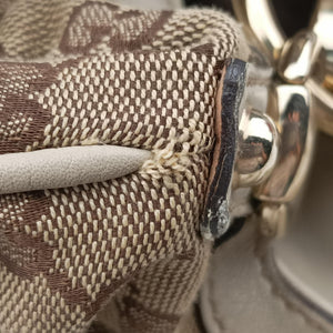 Pre-owned Gucci Indy Babouska Brown×White Leather×canvas 185566 shoulderbag | stylenewstar