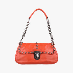 Pre-owned Prada Studded Orange Leather shoulderbag | stylenewstar