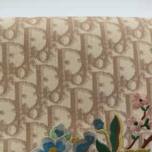 Pre-owned Christian Dior Trotter Flower Beige PVC Coated Canvas Floral Embroidery shoulderbag | stylenewstar