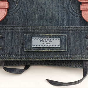 Pre-owned Prada Etiquette Blue Denim x Leather shoulderbag | stylenewstar