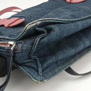 Pre-owned Prada Etiquette Blue Denim x Leather shoulderbag | stylenewstar