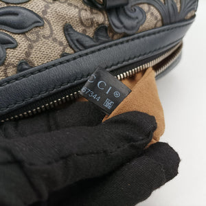 Pre-owned Gucci Arabesque Boston Beige×Black PVC coated canvas×Leather 409529 shoulderbag | stylenewstar