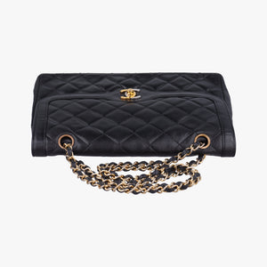 Vintage Chanel Matelasse W Flap Chain Black lambskin shoulderbag | stylenewstar