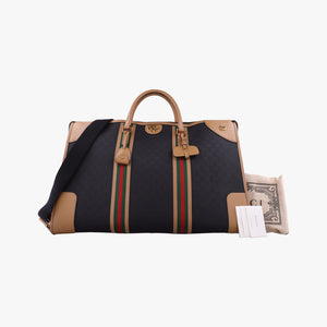 Pre-owned Gucci Ophidia Black × Brown × Multicolor Leather×Canvas 715774 shoulderbag | stylenewstar