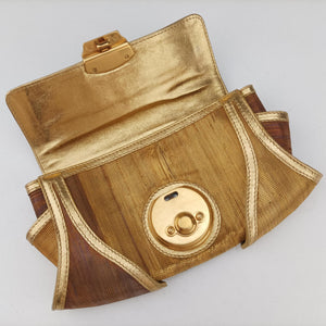 Secondhand Fendi Zucchino turn lock Brown Metal Mesh × Leather 8BP010 clutchbag | stylenewstar