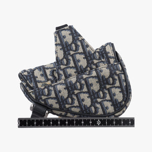 Pre-owned Christian Dior saddle Gray×Navy×Black Jacquard×Leather bum bag/waist bag | stylenewstar