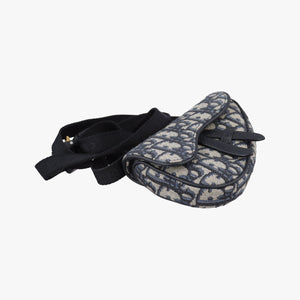 Pre-owned Christian Dior saddle Gray×Navy×Black Jacquard×Leather bum bag/waist bag | stylenewstar