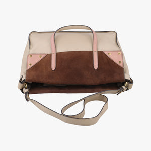 Pre-owned Fendi Flip Beige×Pink×Brown Leather×Suede 8BT303 shoulderbag | stylenewstar