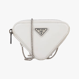 Pre-owned Prada Triangle Chain Pouch White Leather shoulderbag | stylenewstar