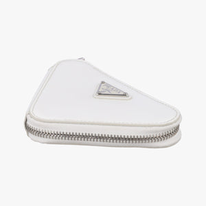 Pre-owned Prada Triangle Chain Pouch White Leather shoulderbag | stylenewstar