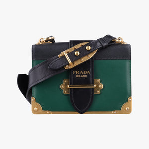 Pre-owned Prada Cahier Green×black Leather 1BD045 shoulderbag | stylenewstar