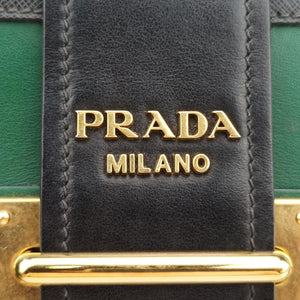 Pre-owned Prada Cahier Green×black Leather 1BD045 shoulderbag | stylenewstar