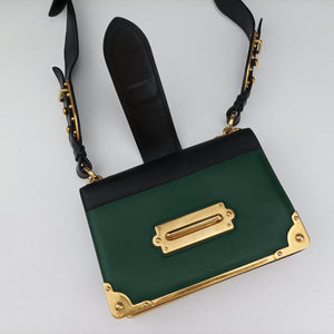 Pre-owned Prada Cahier Green×black Leather 1BD045 shoulderbag | stylenewstar