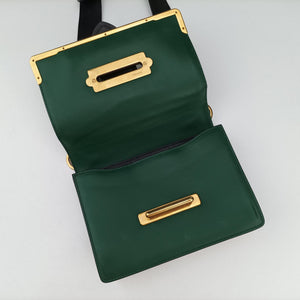 Pre-owned Prada Cahier Green×black Leather 1BD045 shoulderbag | stylenewstar