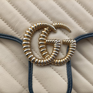 Pre-owned Gucci GG Marmont White/Blue Leather 443497 shoulderbag | stylenewstar