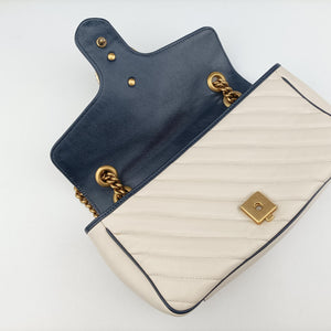 Pre-owned Gucci GG Marmont White/Blue Leather 443497 shoulderbag | stylenewstar