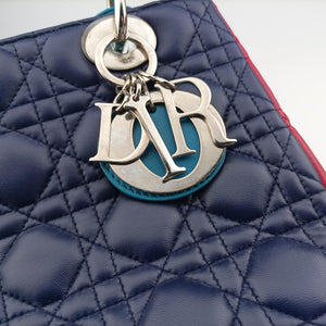 Pre-owned Christian Dior Lady Dior Navy×Pink×Light Blue lambskin shoulderbag | stylenewstar
