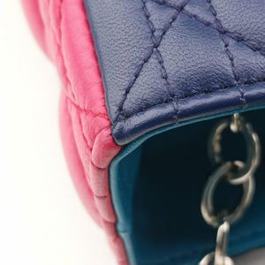 Pre-owned Christian Dior Lady Dior Navy×Pink×Light Blue lambskin shoulderbag | stylenewstar
