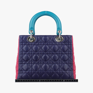 Pre-owned Christian Dior Lady Dior Navy×Pink×Light Blue lambskin shoulderbag | stylenewstar