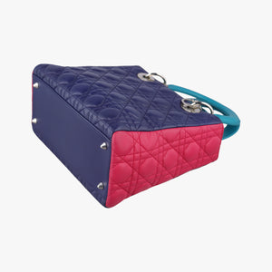 Pre-owned Christian Dior Lady Dior Navy×Pink×Light Blue lambskin shoulderbag | stylenewstar