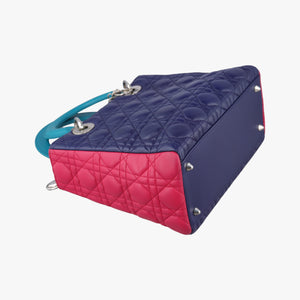 Pre-owned Christian Dior Lady Dior Navy×Pink×Light Blue lambskin shoulderbag | stylenewstar