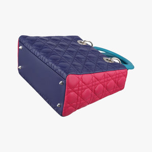 Pre-owned Christian Dior Lady Dior Navy×Pink×Light Blue lambskin shoulderbag | stylenewstar