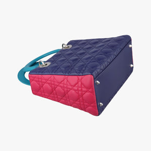 Pre-owned Christian Dior Lady Dior Navy×Pink×Light Blue lambskin shoulderbag | stylenewstar