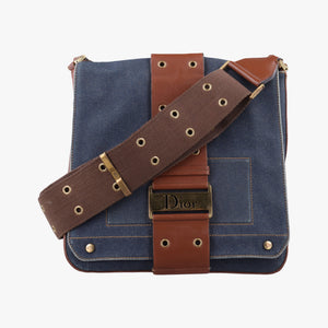 Pre-owned Christian Dior Street Chic Brown×blue canvasxleather shoulderbag | stylenewstar