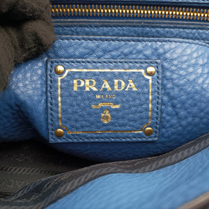 Pre-owned Prada Vitello Daino Sound Flap Top Handle Blue Leather BR5034 shoulderbag | stylenewstar