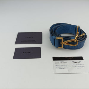 Pre-owned Prada Vitello Daino Sound Flap Top Handle Blue Leather BR5034 shoulderbag | stylenewstar