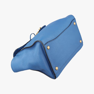 Pre-owned Prada Vitello Daino Sound Flap Top Handle Blue Leather BR5034 shoulderbag | stylenewstar