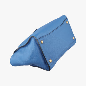Pre-owned Prada Vitello Daino Sound Flap Top Handle Blue Leather BR5034 shoulderbag | stylenewstar