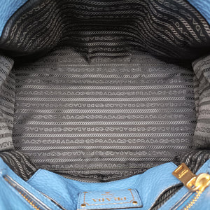 Pre-owned Prada Vitello Daino Sound Flap Top Handle Blue Leather BR5034 shoulderbag | stylenewstar