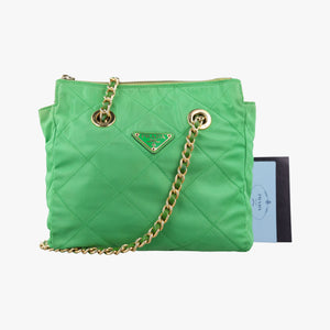 Pre-owned Prada quilted tessuto Green Nylon x leather shoulderbag | stylenewstar