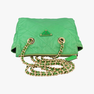 Pre-owned Prada quilted tessuto Green Nylon x leather shoulderbag | stylenewstar