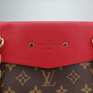 Pre-owned Louis Vuitton PALLAS SHOPPER Brown×CERISE Monogram Canvas×calf leather M51197 shoulderbag | stylenewstar