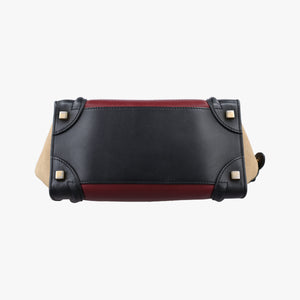 Pre-owned Celine Luggage Micro shopper Bordeaux×black×beige Suede×leather handbag | stylenewstar