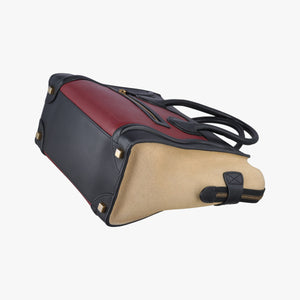 Pre-owned Celine Luggage Micro shopper Bordeaux×black×beige Suede×leather handbag | stylenewstar